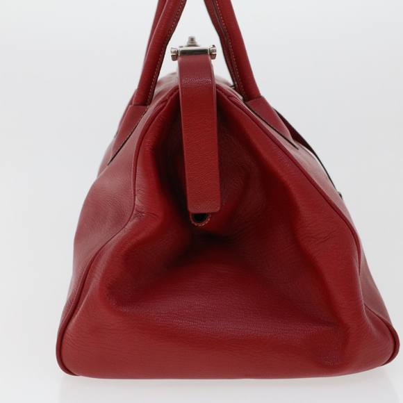 PRADA Clasp Hand Bag Leather Red Auth bs5891 - Picture 3 of 16